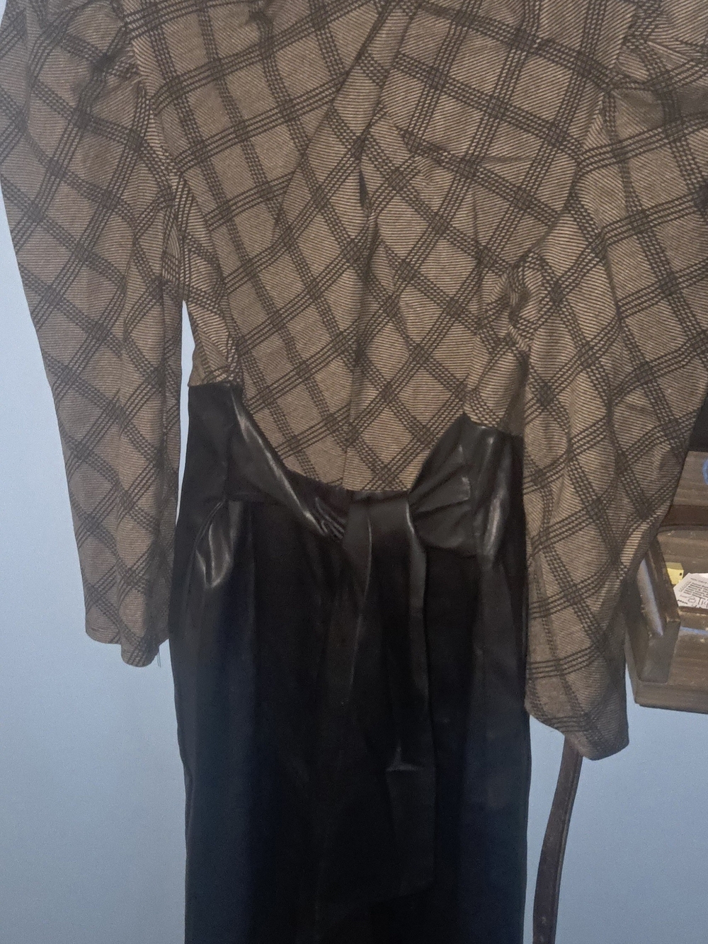 New York & Company Plaid & Black Faux Leather Dress Sz XL